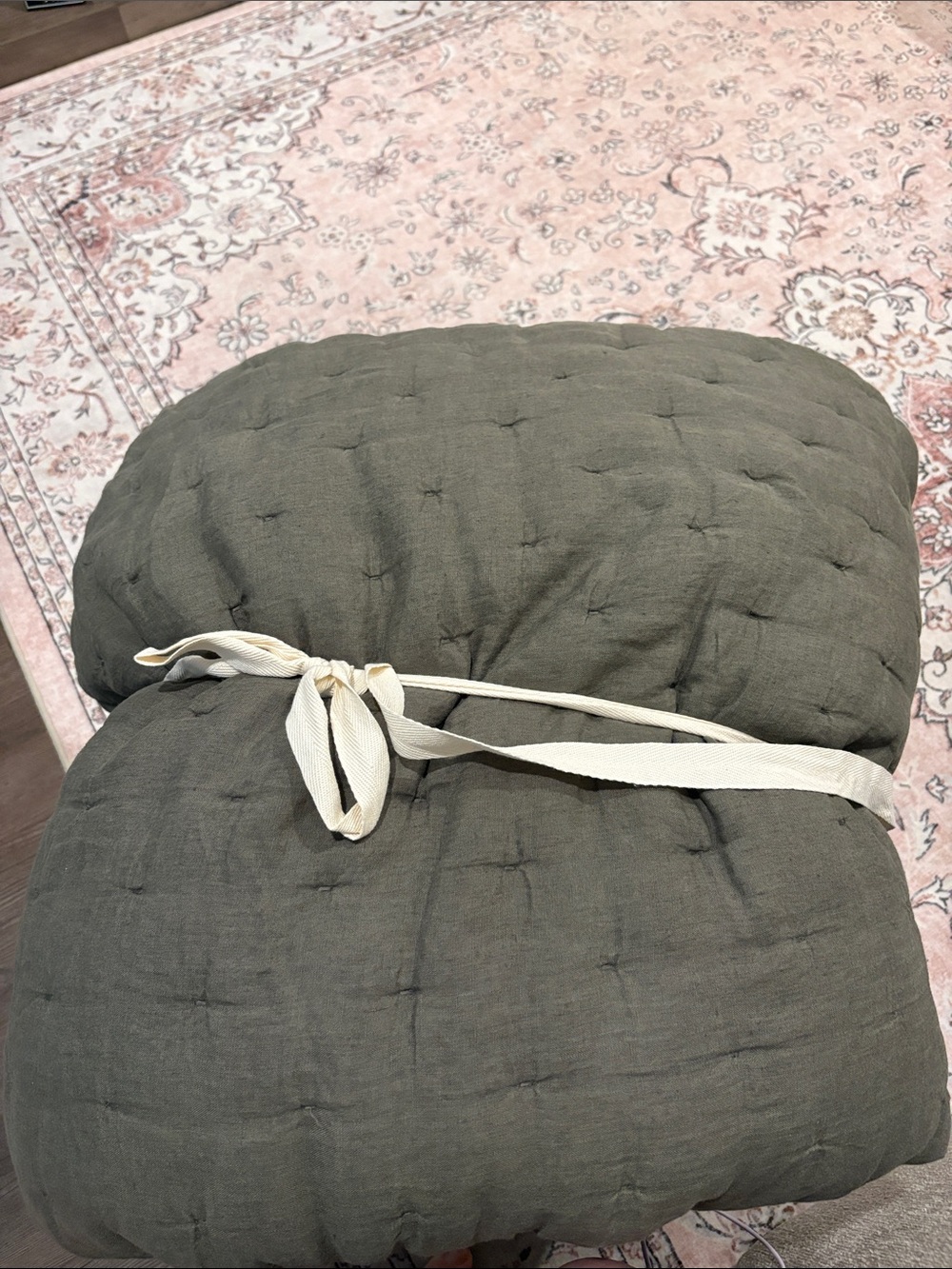 Quince Olive Green Quilted Linen-Look Comforter